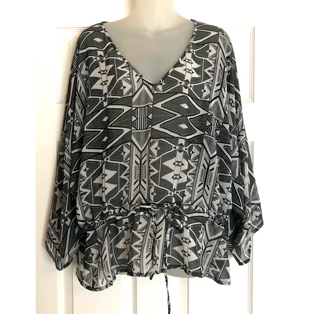 Sanctuary Sheer Mesh Black & White Tribal Top